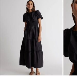 New Quince 100% Organic Cotton Poplin Tiered Maxi Dress in Black